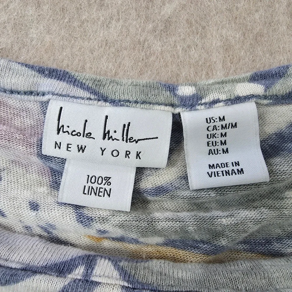 Nicole Miller 100% Linen Beachy Floral Crop Top Sz M Boho Tropical Flowy Resort - Picture 3 of 6